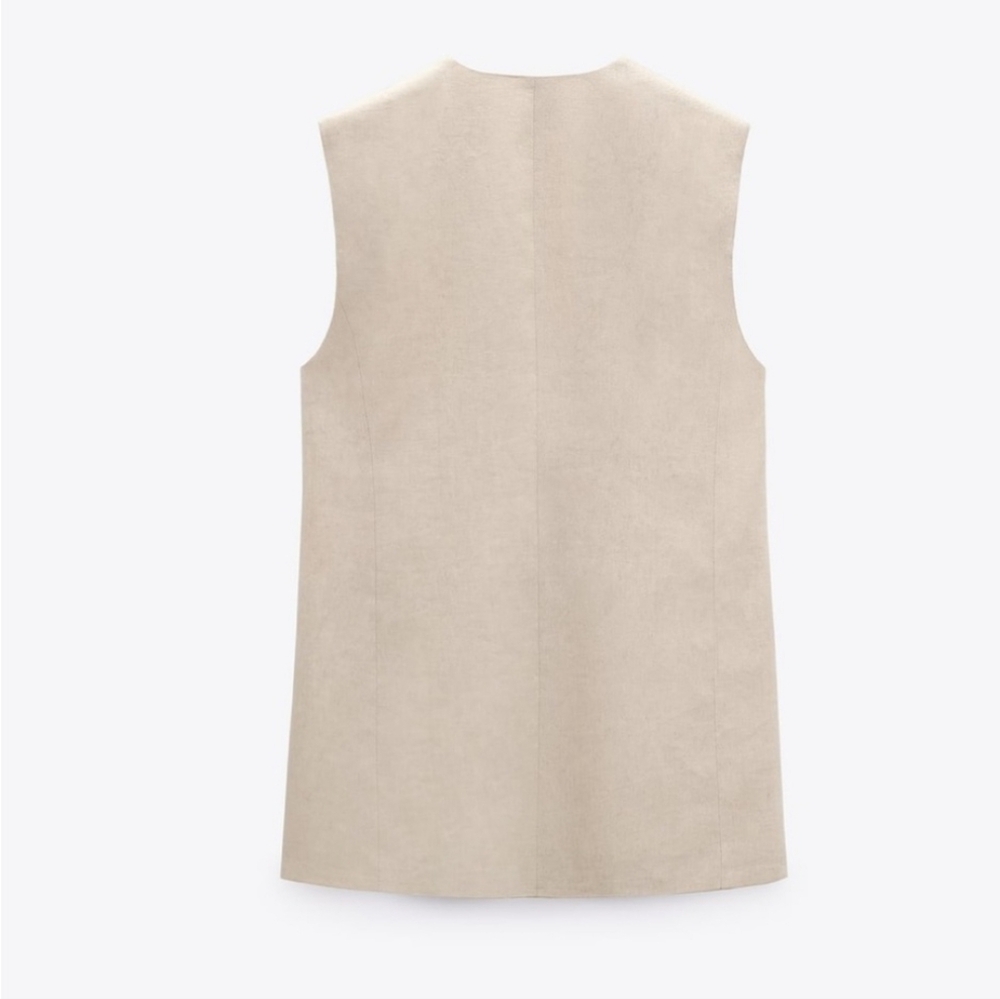 Zara 100% LINEN VEST LONG Beige Size S New - Picture 6 of 11